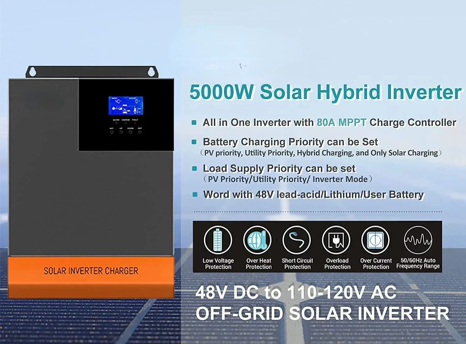 5.5kW MPPT 100A optik 220V 48V - Hybrid Solar Inverter 5.5Kw Mppt 48V incelemesi ve fiyatı