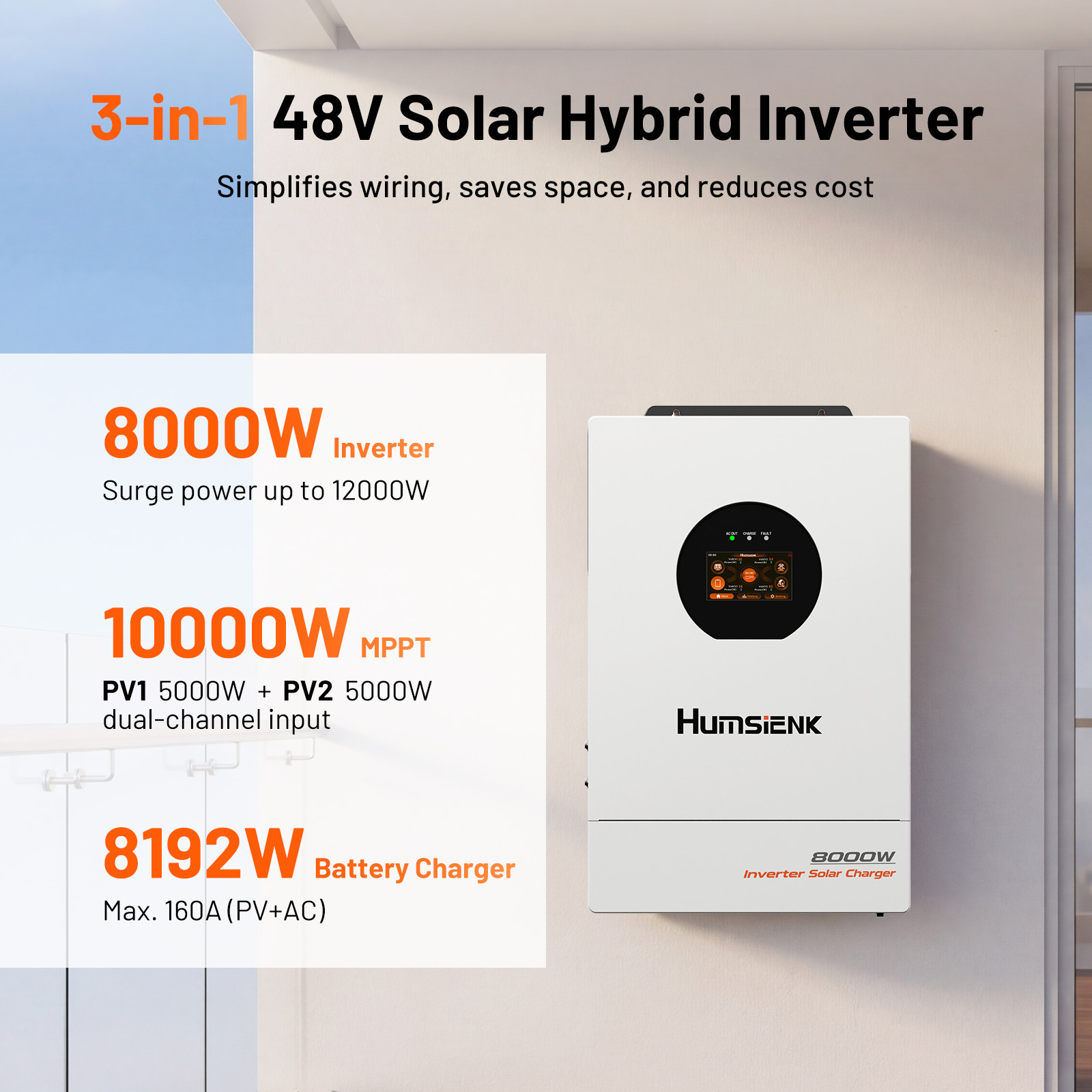 Humsienk 48V 8KW 3'ü 1 Arada G - Mppt Hybrid Inverter 48V 8Kw 3 Phase incelemesi ve fiyatı